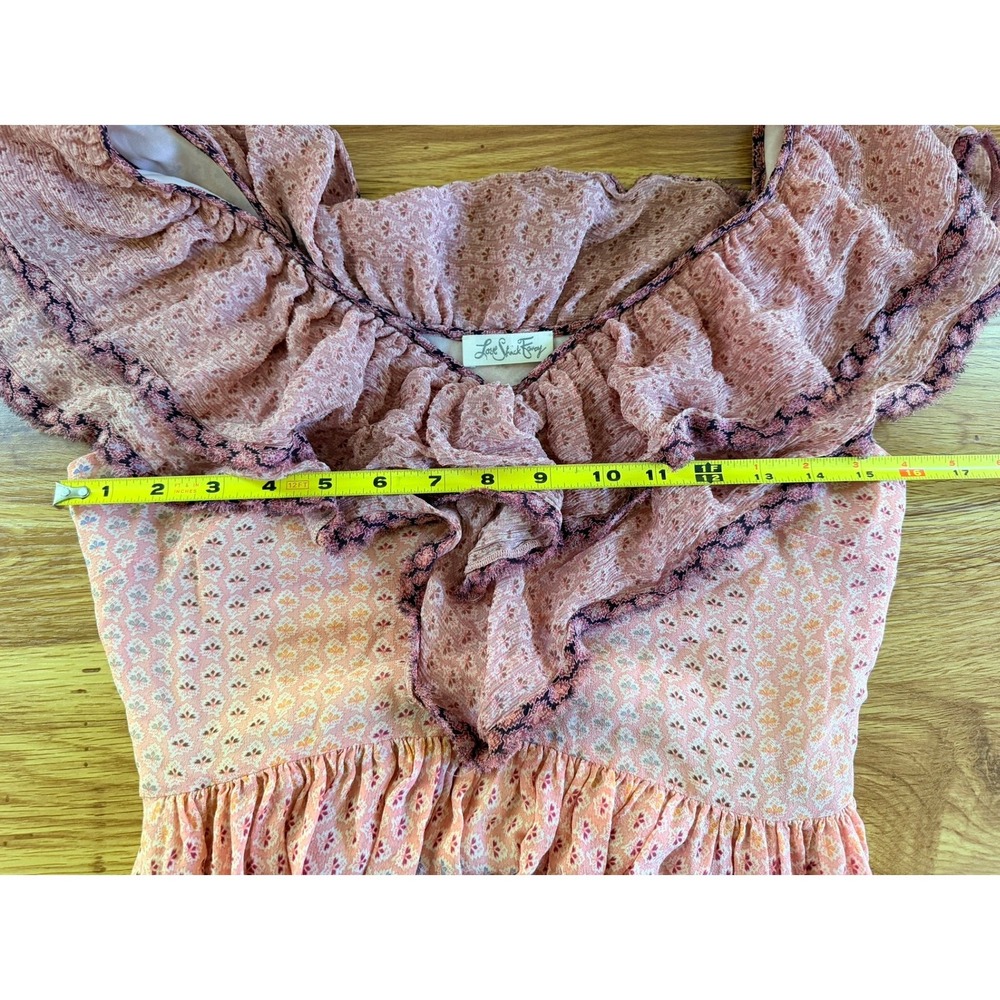 LoveShackFancy Pink Silk Ruffle Asymmetrical Floral Dress Size 2 (Runs Larger) - Picture 13 of 15
